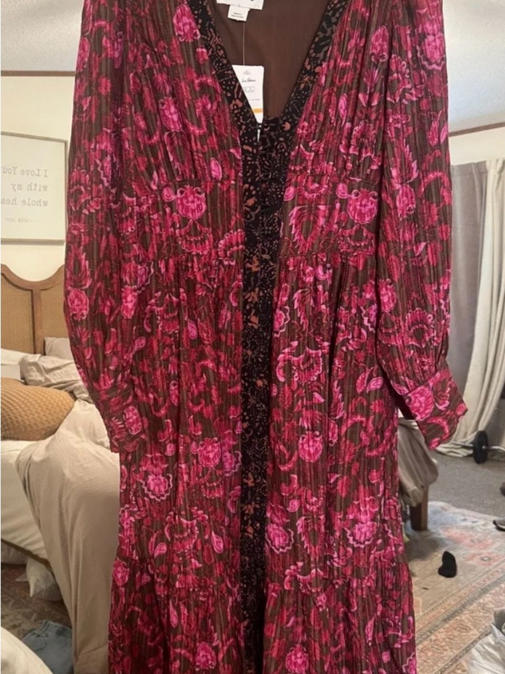 Sam Edelman Plum and Pink Floral Maxi Dress with Black Trim